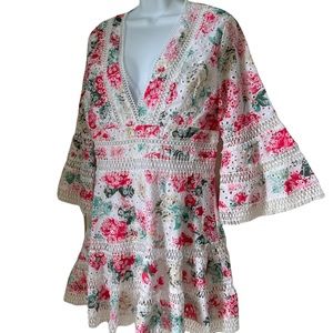 OPT Floral Eyelet & Lace Mini Dress L